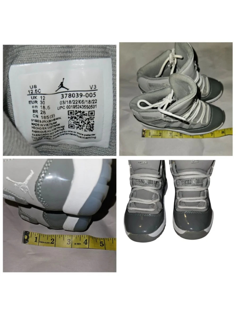 Nike Air Jordan 11 Retro Cool Grey 378039-005 Kids Pre School Shoes size 12.5C